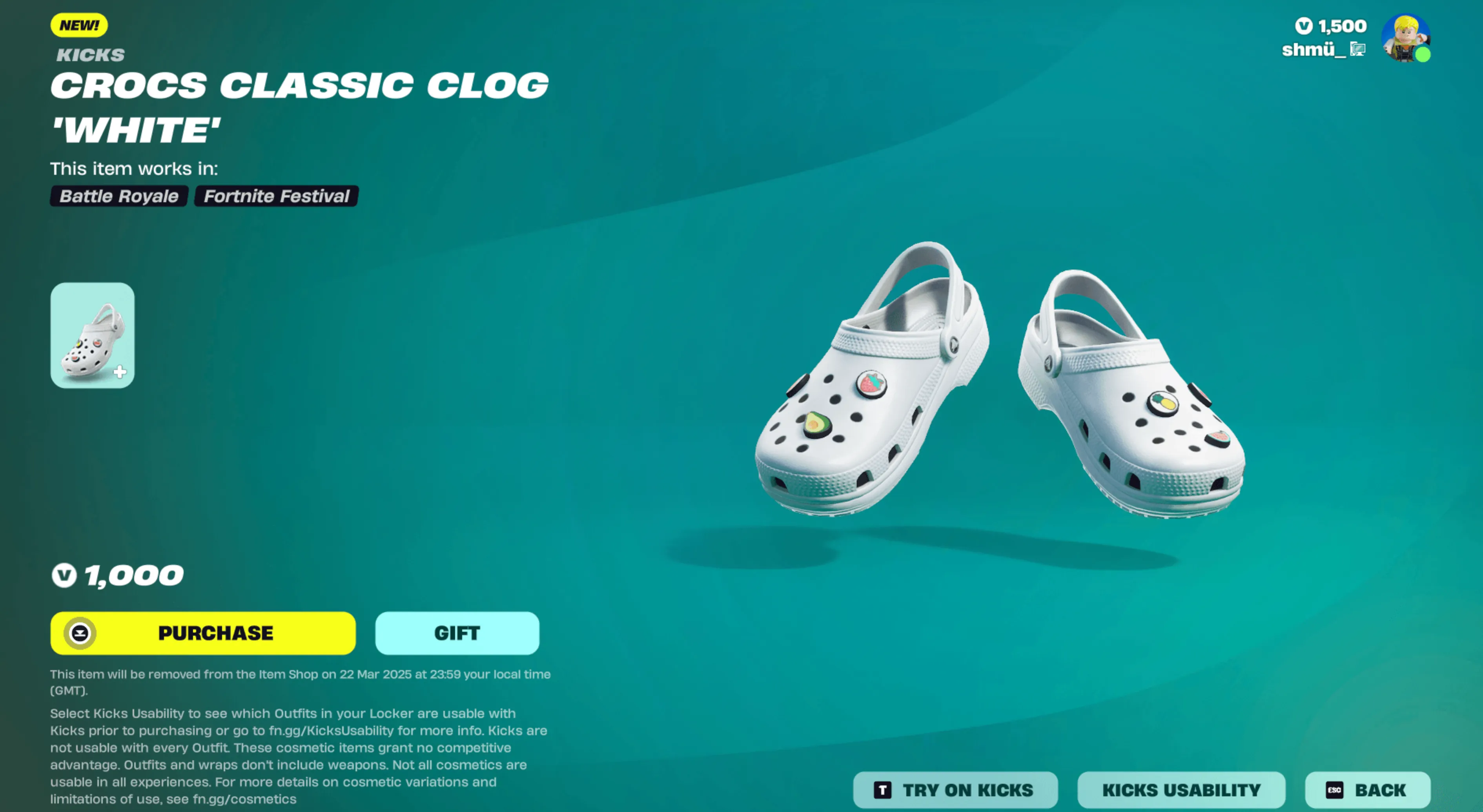 Crocs Classic Clog White fortnite